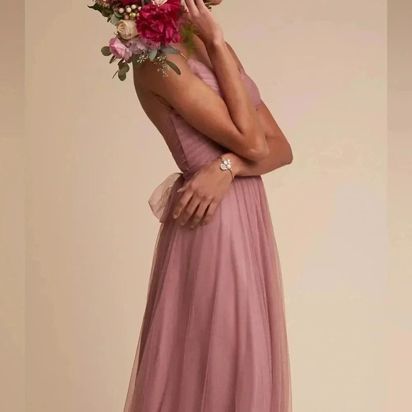 Waters BHLDN Tinsley Dress Rosey Mauve Tulle Sleeveless Bridesmaid Bow Size 0 - Picture 4 of 15
